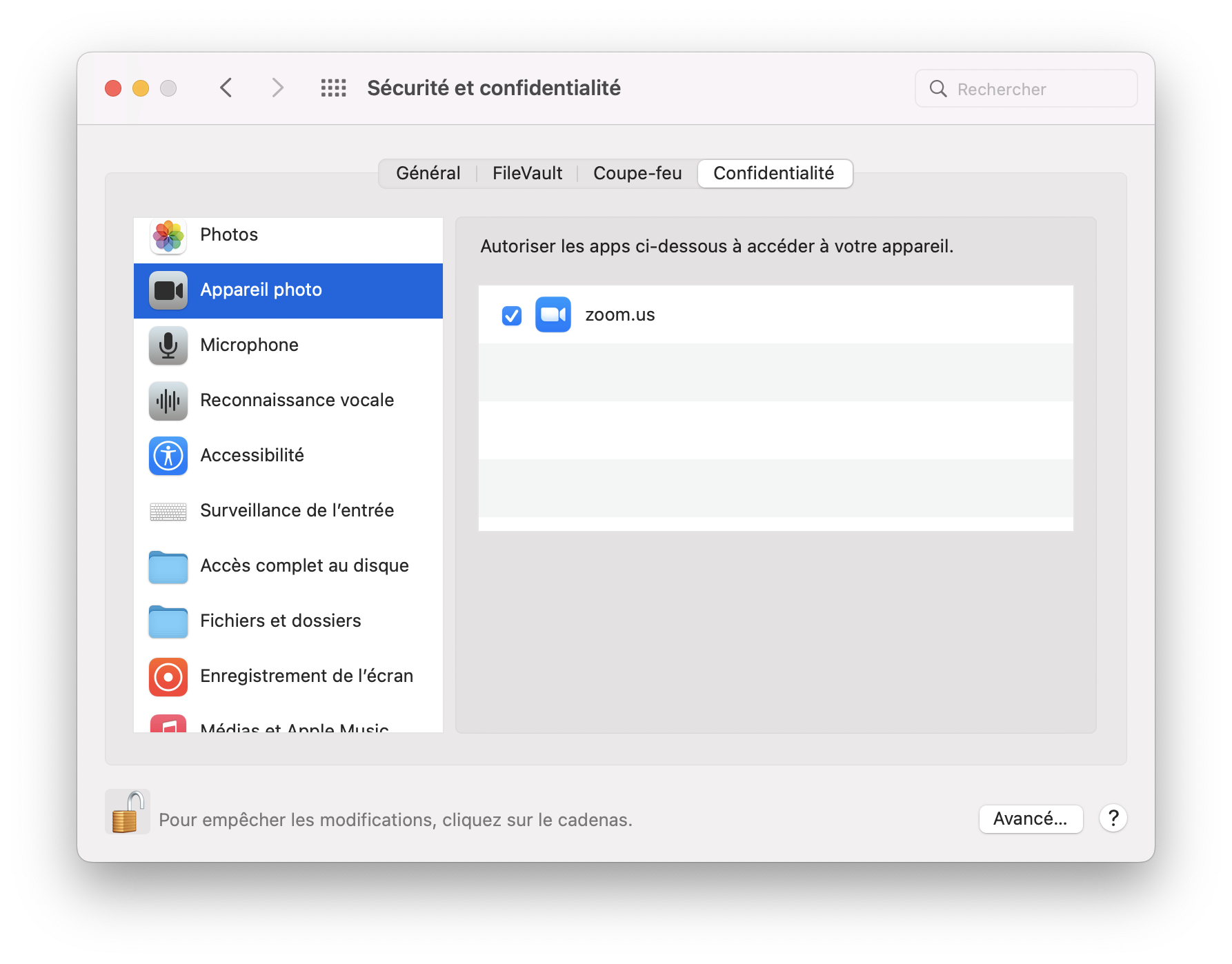 Autoriser les logiciels de visioconférence à partager l